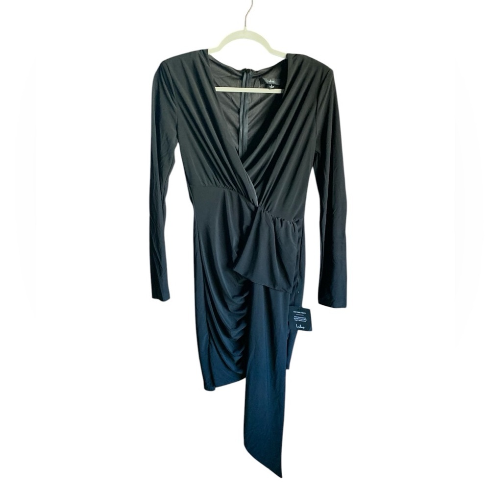 New Lulus womens Marley Dress Black Ruched Long Sleeve size small whimisgoth